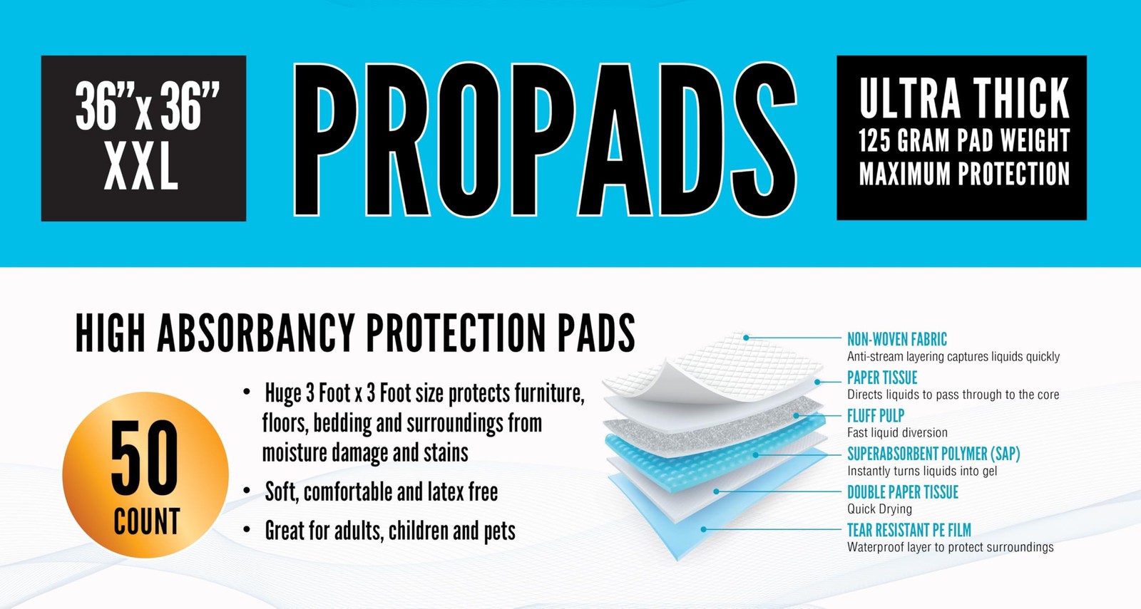 Disposable Bed Pads 36×36 Inch, 50 Pack Extra Large Underpads, Ultra Absorben…