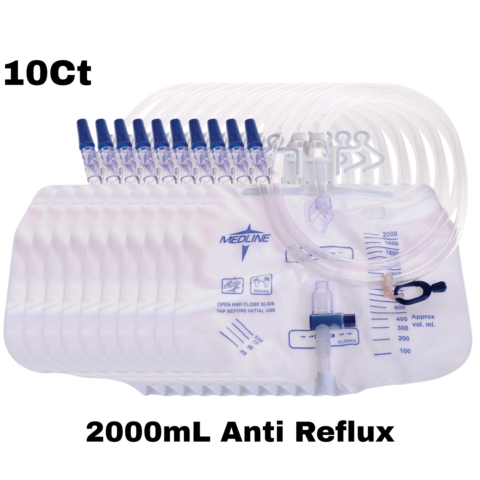 10 Pack Large 2000 ml Urinary Drainage Bag for Adults, Latex-Free & Sterile