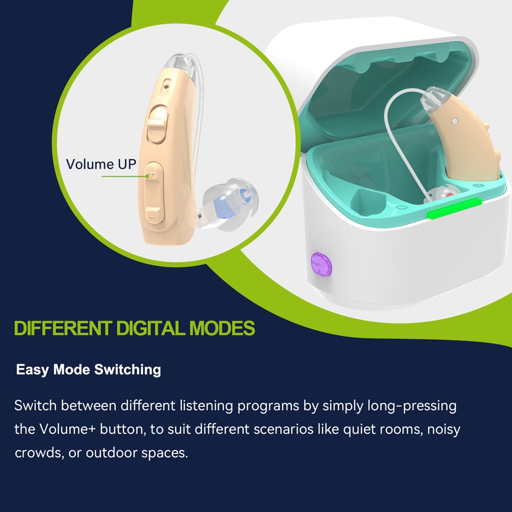 Rechargeable ITE Hearing Aids for Seniors 7 Volume OTC UV Sterilization Case