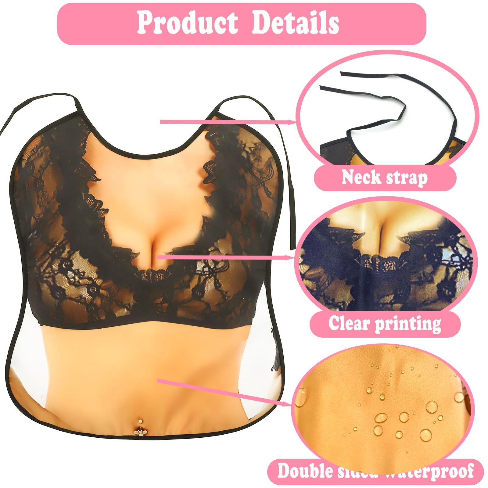 MatFirsmo Funny Adult Bibs for Women, Washable Waterproof One Size, Black