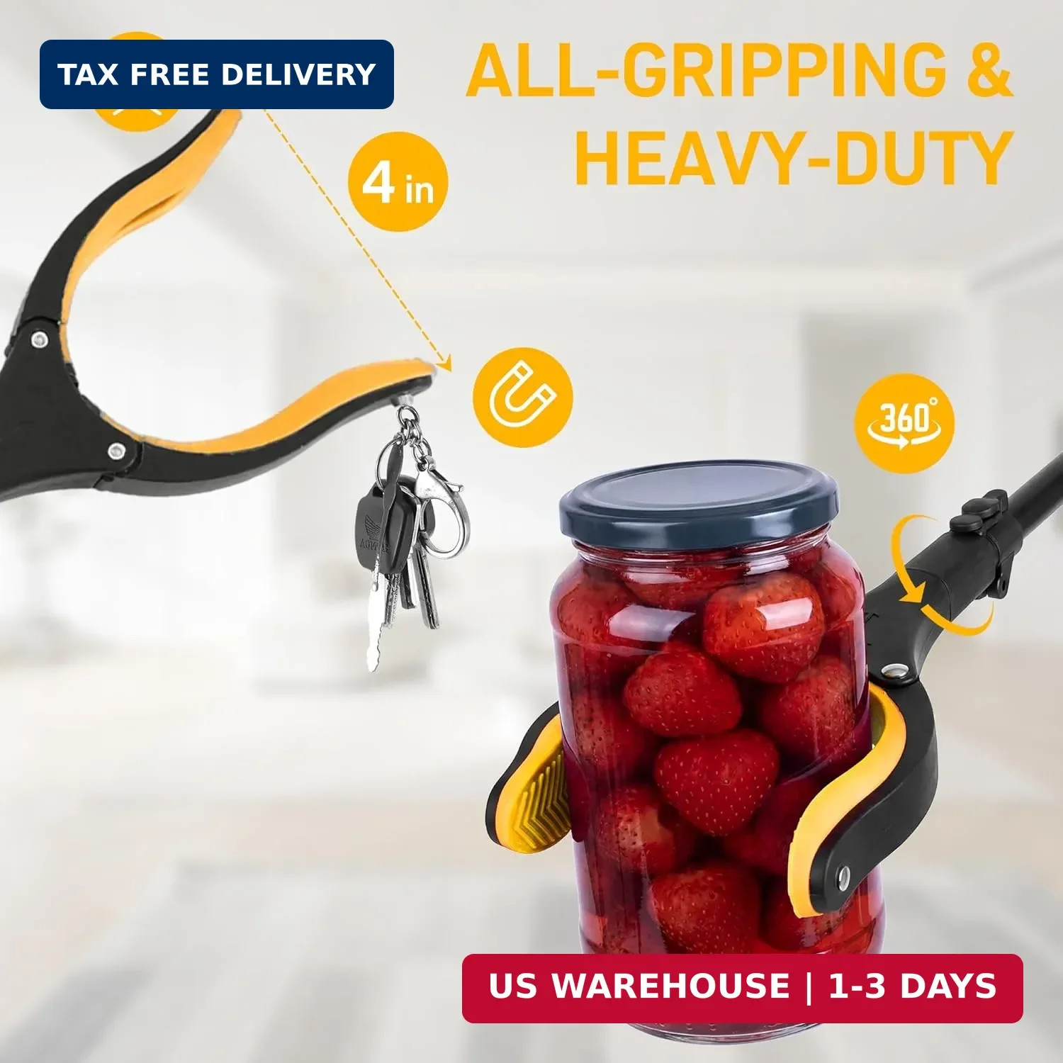 32 inch GrabRunner Folding Reacher Grabber Tool with Shoehorn,360° Rotating Head