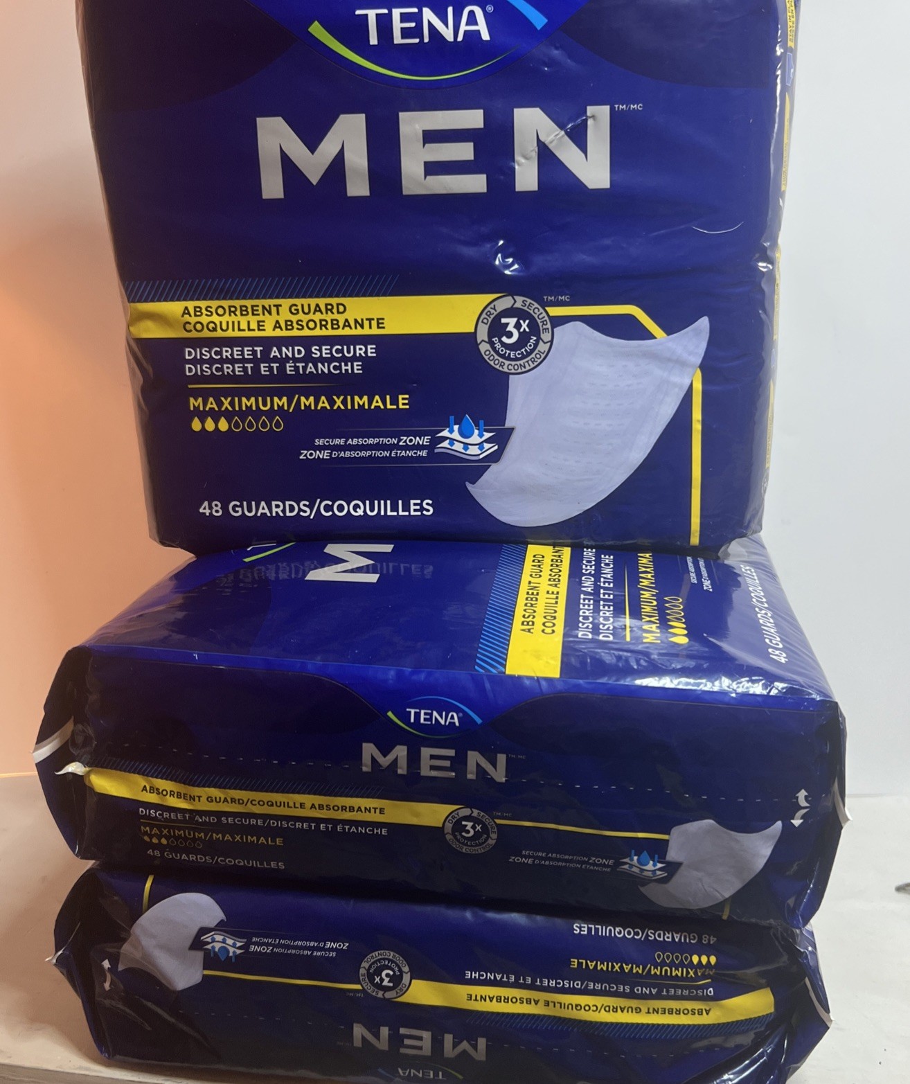 3 Packs Of 48 Tena Moderate Absorbency Men’s Incontinence Pads – 144 Count