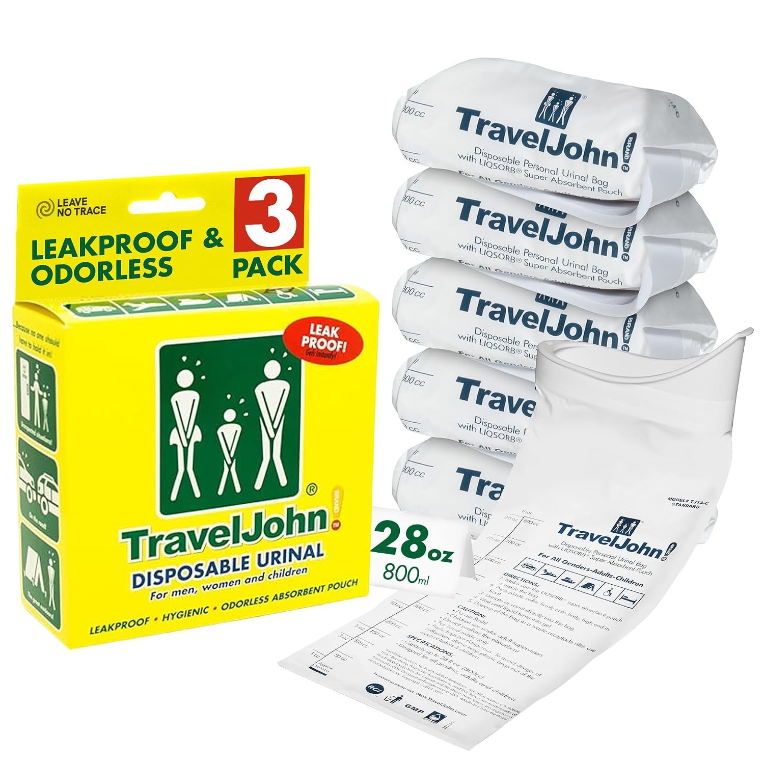 Disposable Urinal Bags 3 Pack Portable Travel Urinals for Men Women Kids