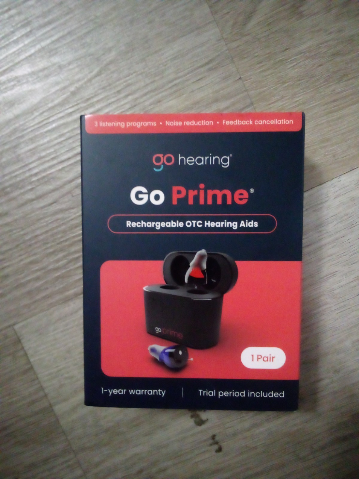 Go Hearing Go Prime 1-Pair Rechargeable OTC Hearing Aid, Black Brand New In Box