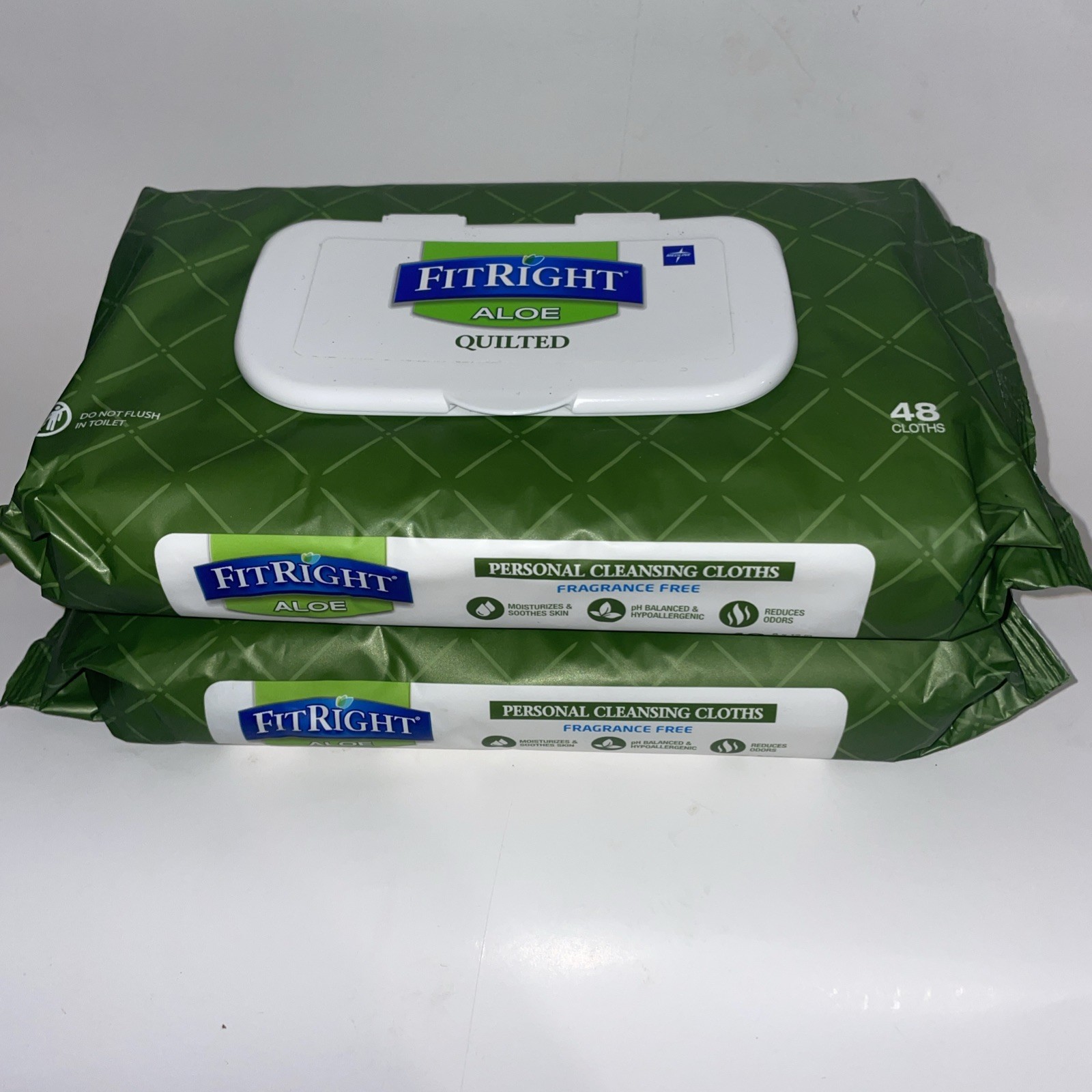 Medline FitRight Aloe Personal Cleansing Cloths Wipes Fragrance Free 48ct 8″x12″