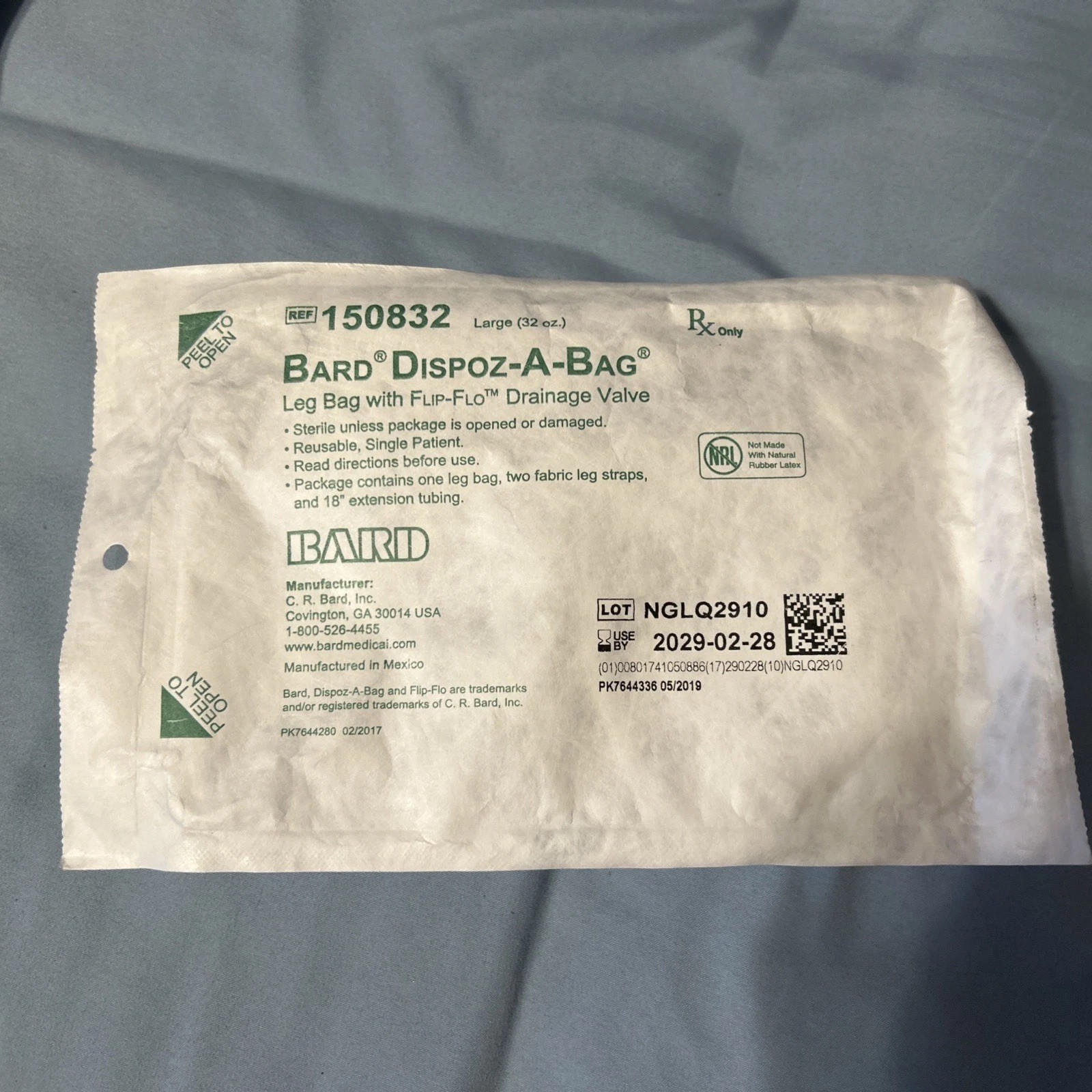 10 BARD Large 32oz – Urinary Leg Bags with Flip Flow Valve ref:150832