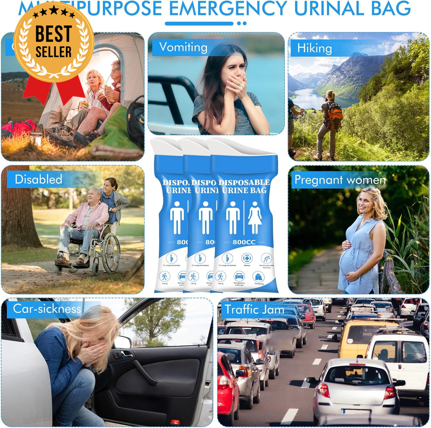 Disposable Urine Bag 12 PCS 800ML Emergency Portable Urinal for Travel Camping