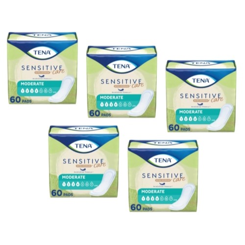 Tena Intimates Moderate Long Incontinence Pads For Women, 60 Count – Pack of 5