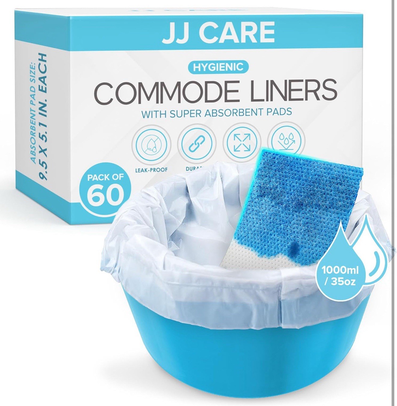 Commode Liners with Absorbent Pads – Pack of 60 Commode Liners for Bedside To…