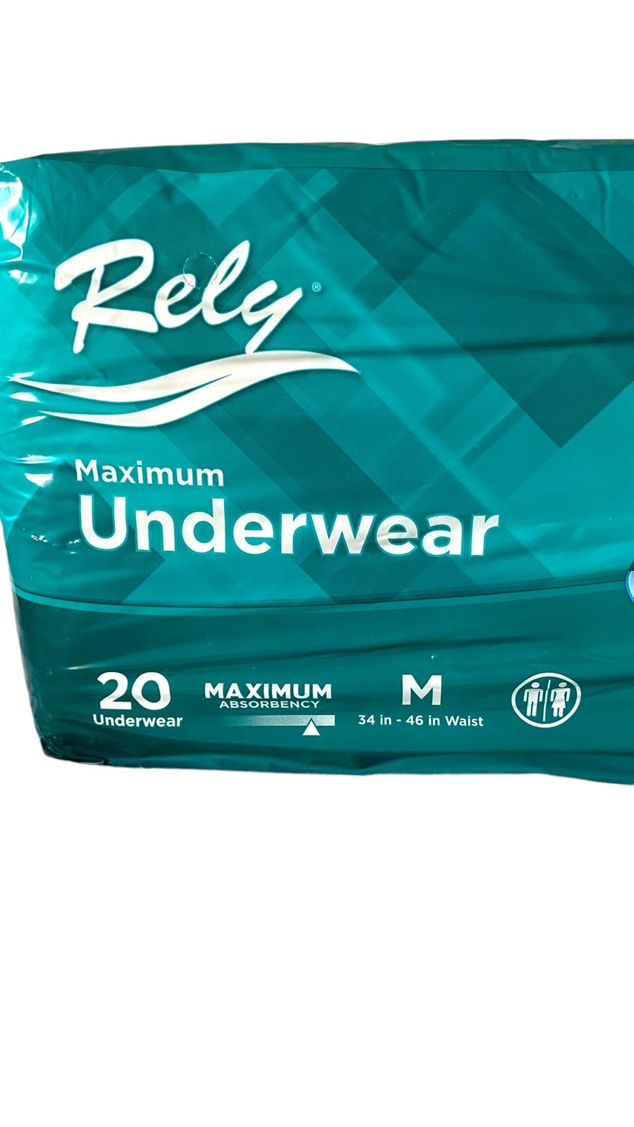 Rely Unisex Adult Underwear, Maximum Absorbency, Size Medium, Pack of 20