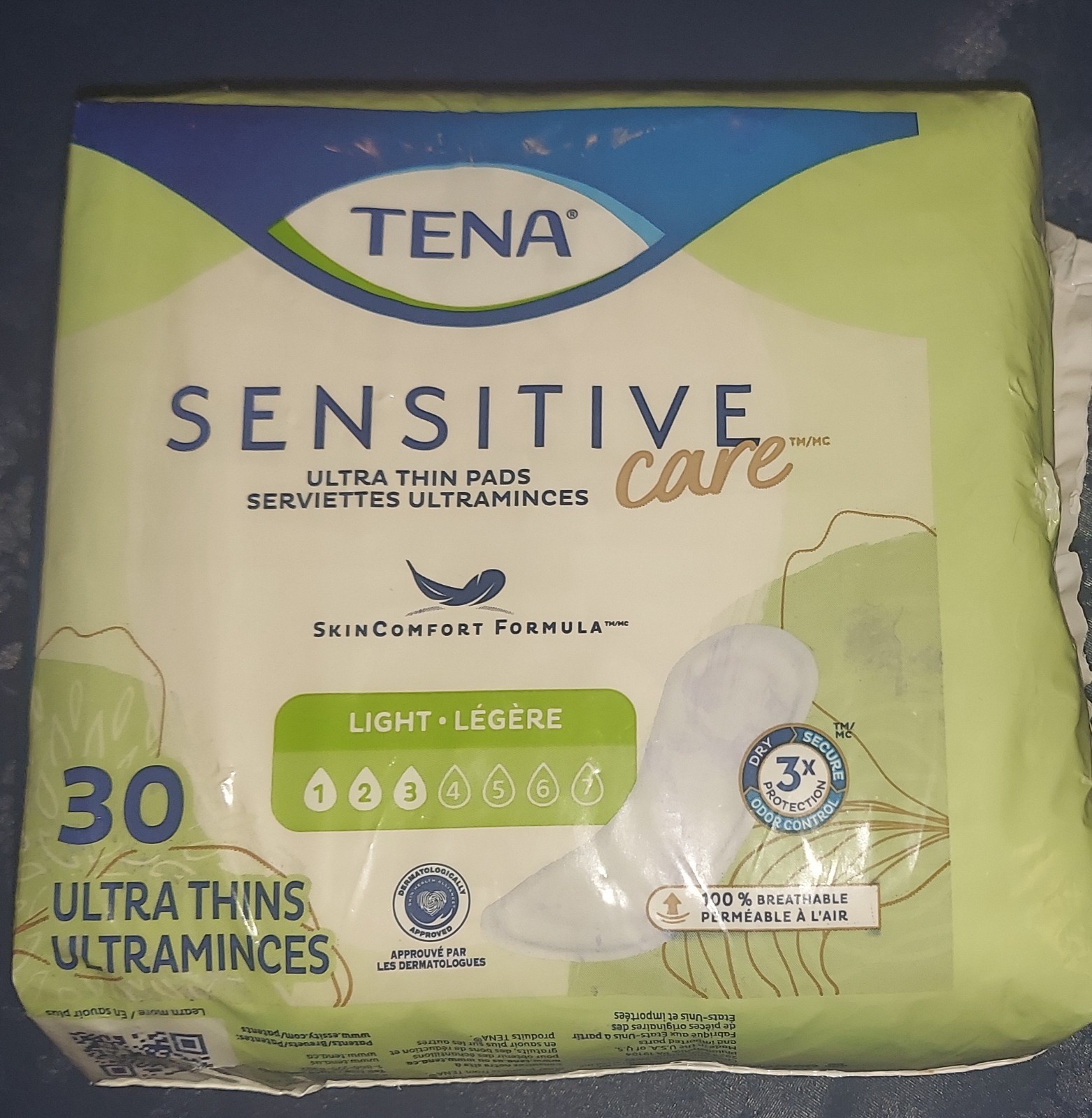 Tena Sensitive Care Ultra Thin Light Incontinence Pads Regular 30 Count 1 Pack