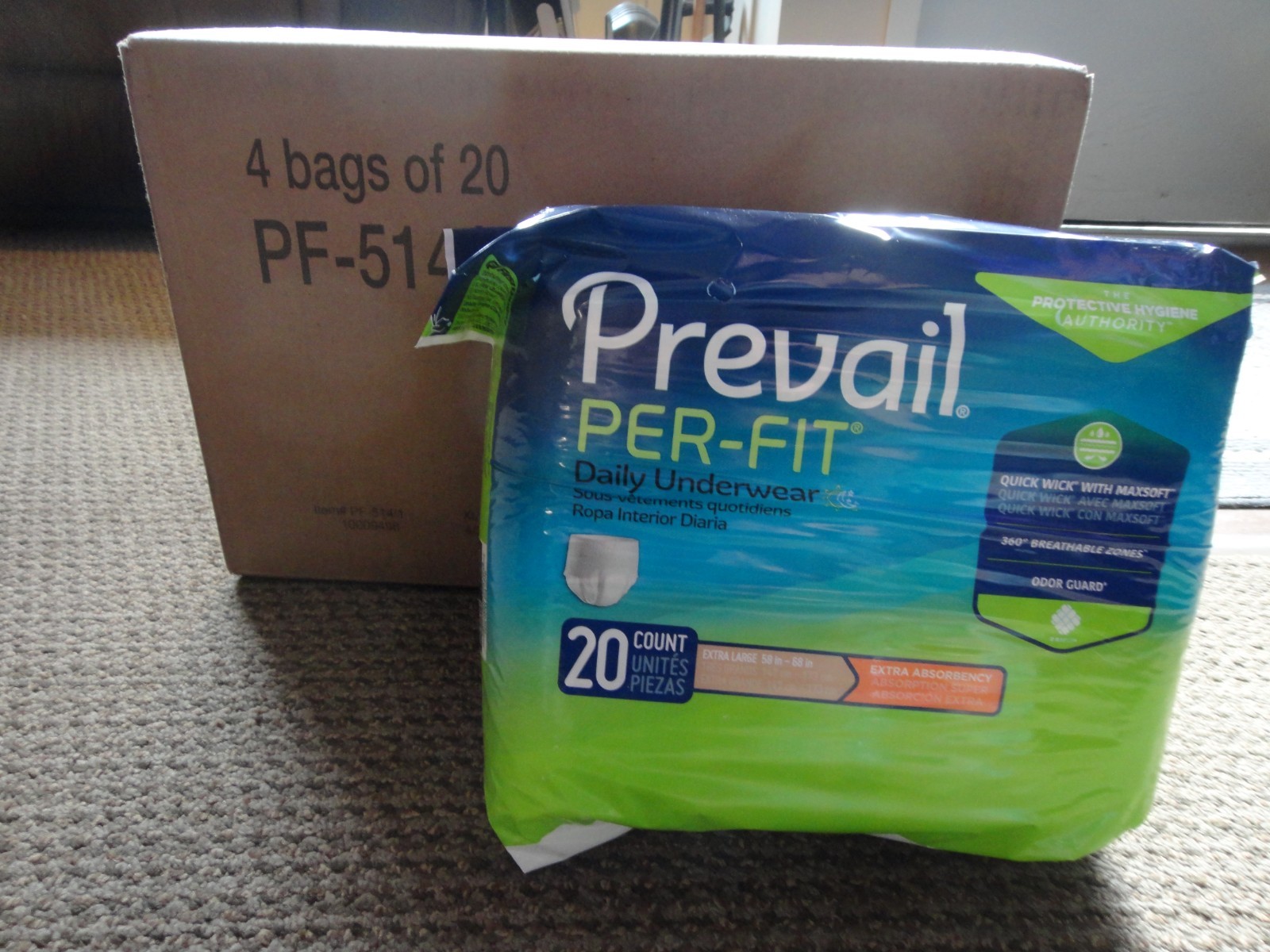 Prevail Per-Fit XL PF-514 – 3 CASES OF 80 DIAPERS-240 TOTAL- FREE SHIPPING