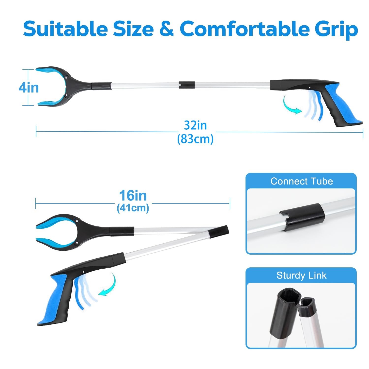 32″ Extra Long Foldable Grabber Tool – Heavy Duty Reaching Aid for Seniors, Tras