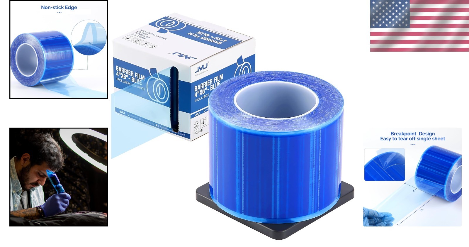 Blue Barrier Film Roll – 1200 Sheets 4″x6″ Self-Adhesive for Tattoo & Dental Use