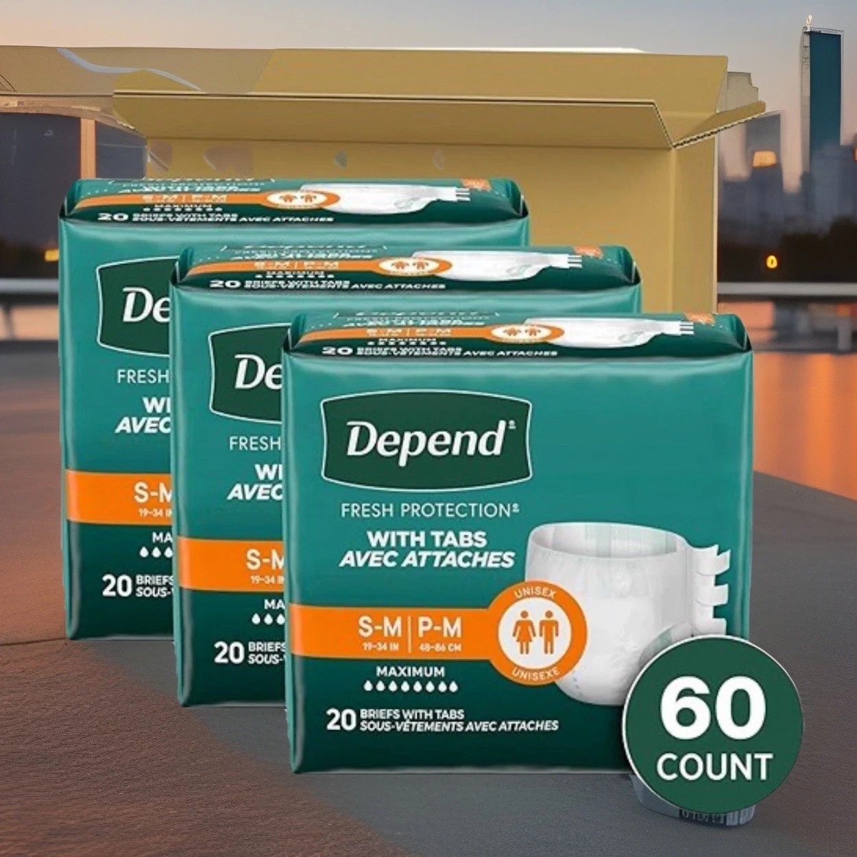 🆕Depend Incontinence Protection w/ Tabs✨Unisex✨SMALL/MEDIUM 60 Count READ