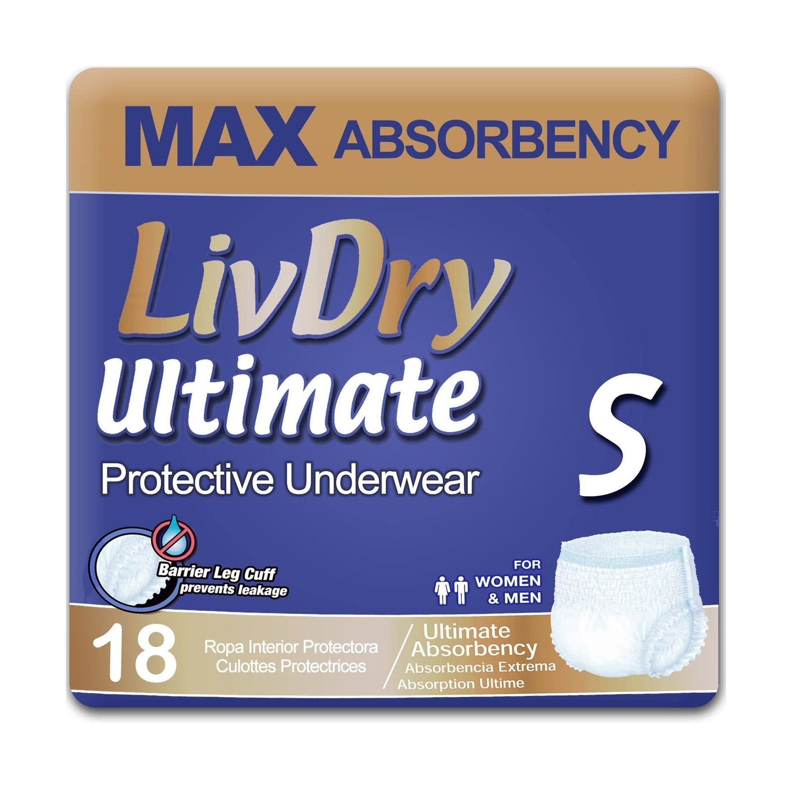 LivDry Ultimate Adult Incontinence Underwear, High Absorbency, Leak Cuff Prot…