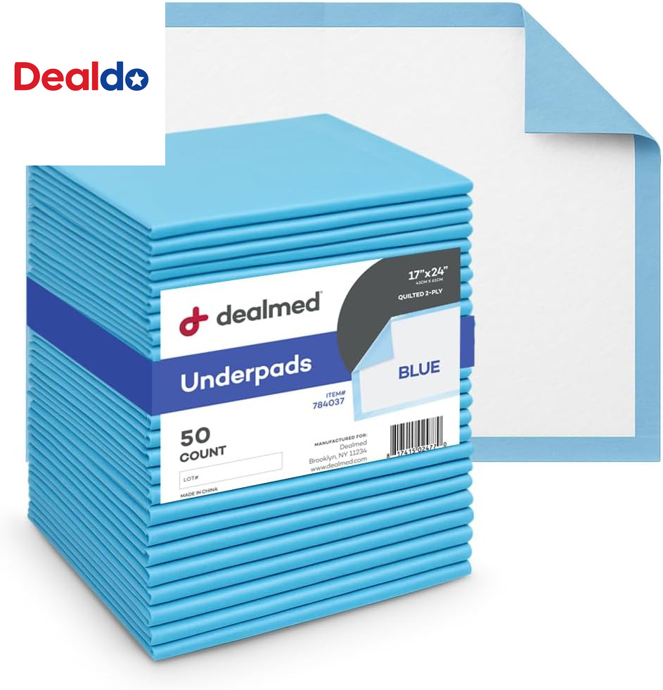 Standard Absorbency Underpads (50 Pads) Disposable 2-Ply Tissue Fill, 24″ X 17″,