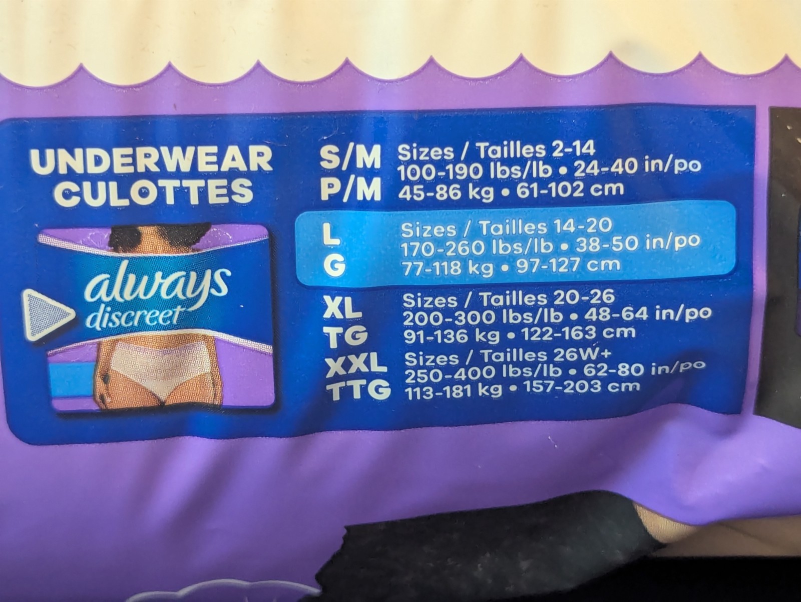 Always Discreet Incontinence Postpartum Underwear Women Large 38 Count