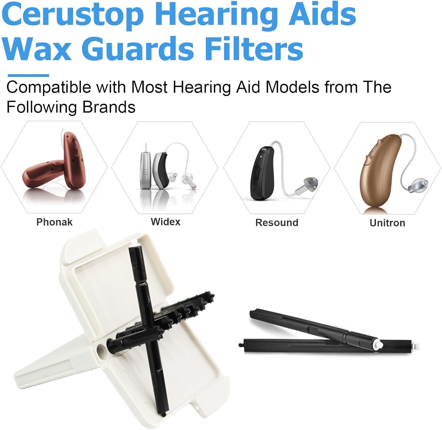 (40-Pcs) Phonak Cerustop Hearing Aids Wax Guards 5 Packs/40 Filters, White