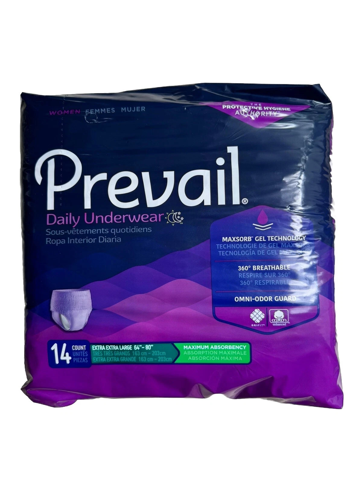 Prevail (Sz XXL) For Women Daily Disposable Underwear Female Maximum 14 Ct New