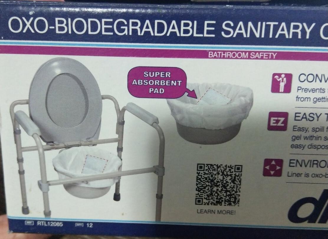 Drive Oxo Biodegradable Sanitary Commode Liner-1bx 12 Count Eliminates Odor-New