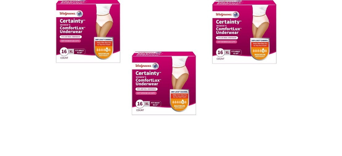 3 Packs Walgreens Certainty Women’s ComfortLUX Underwear XL 16ct MAX Absorbency