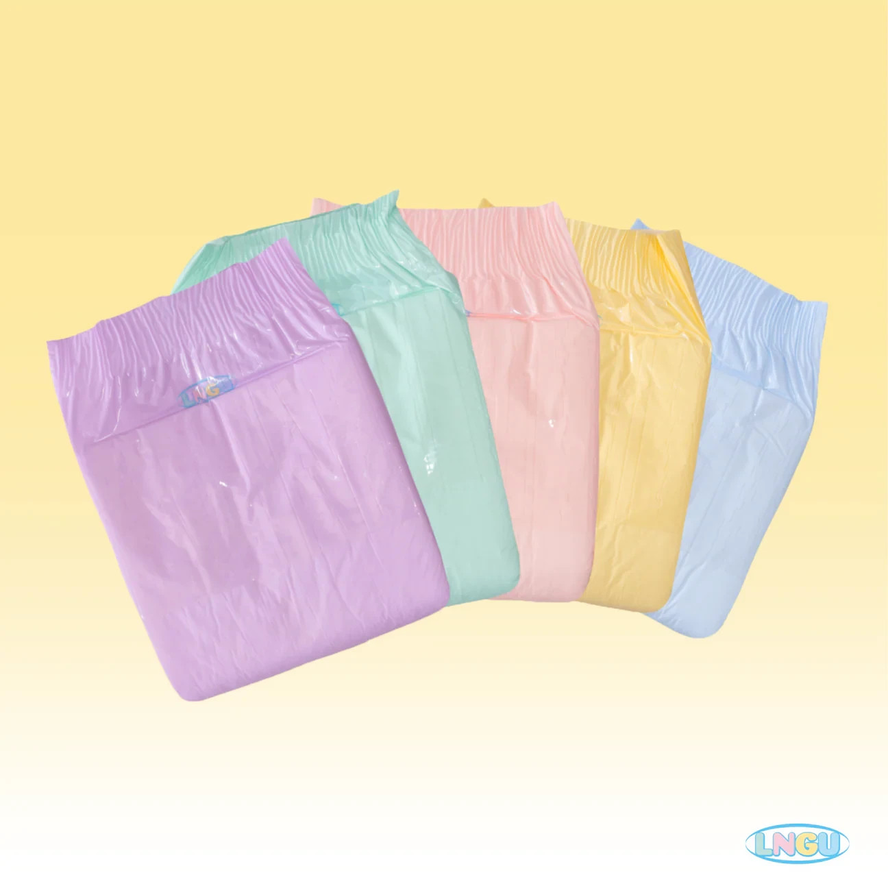 New LNGU Pastel Colors Lot of 5 Size XL ABDL Adult Diaper Plastic Backed