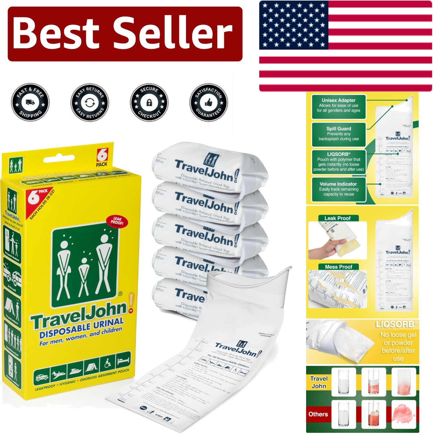 28oz Disposable Urinal for All – Compact 6 Pack for Travel, Camping & Road Trips