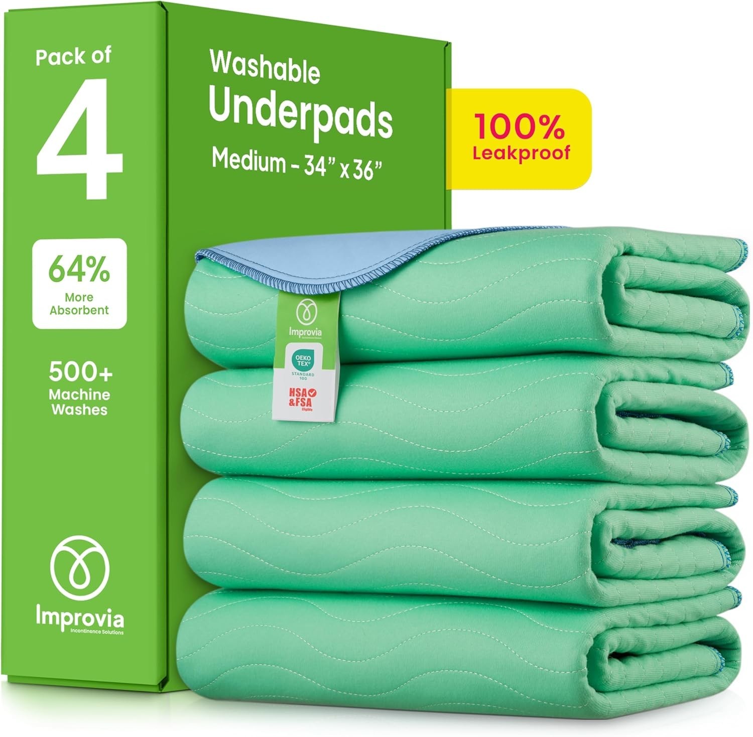 Reusable Underpads 34×36 4 Pack Heavy Absorbent Waterproof Incontinence Pads