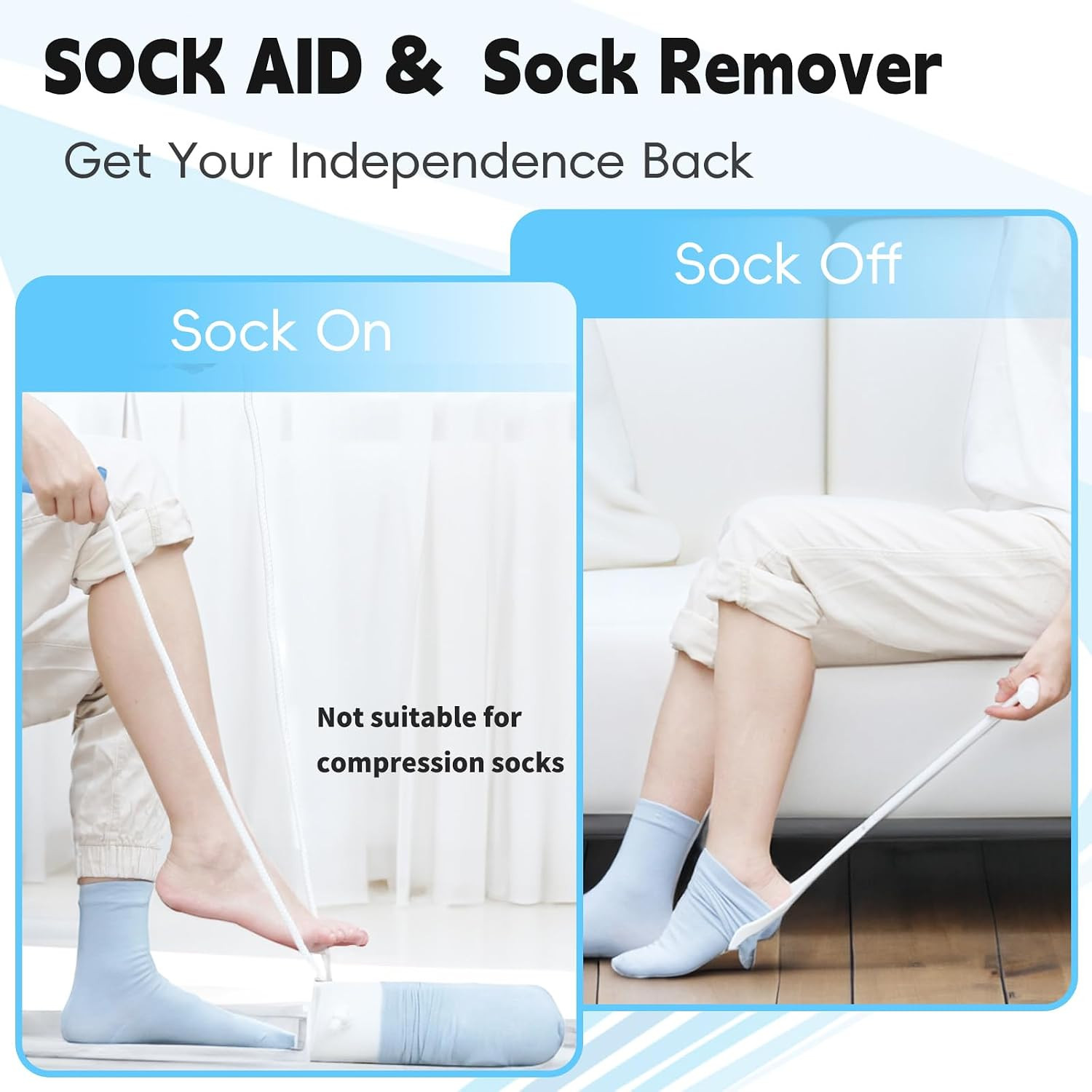 Sock Aid Kit, Sock Puller Aid Easy on and Off, Sock Assistant Device No Bending,