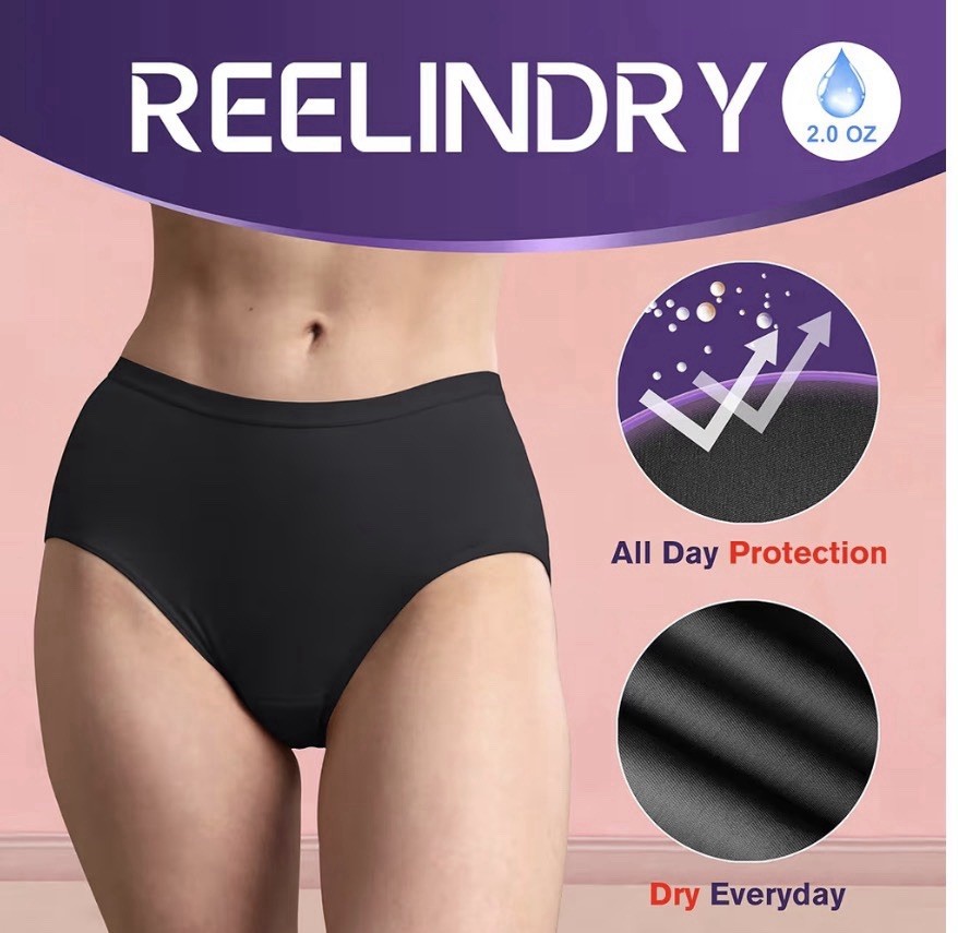 REELINDRY Women’s Absorbent Underwear Black M Leak Proof Odor Lock All Day, 3 pk