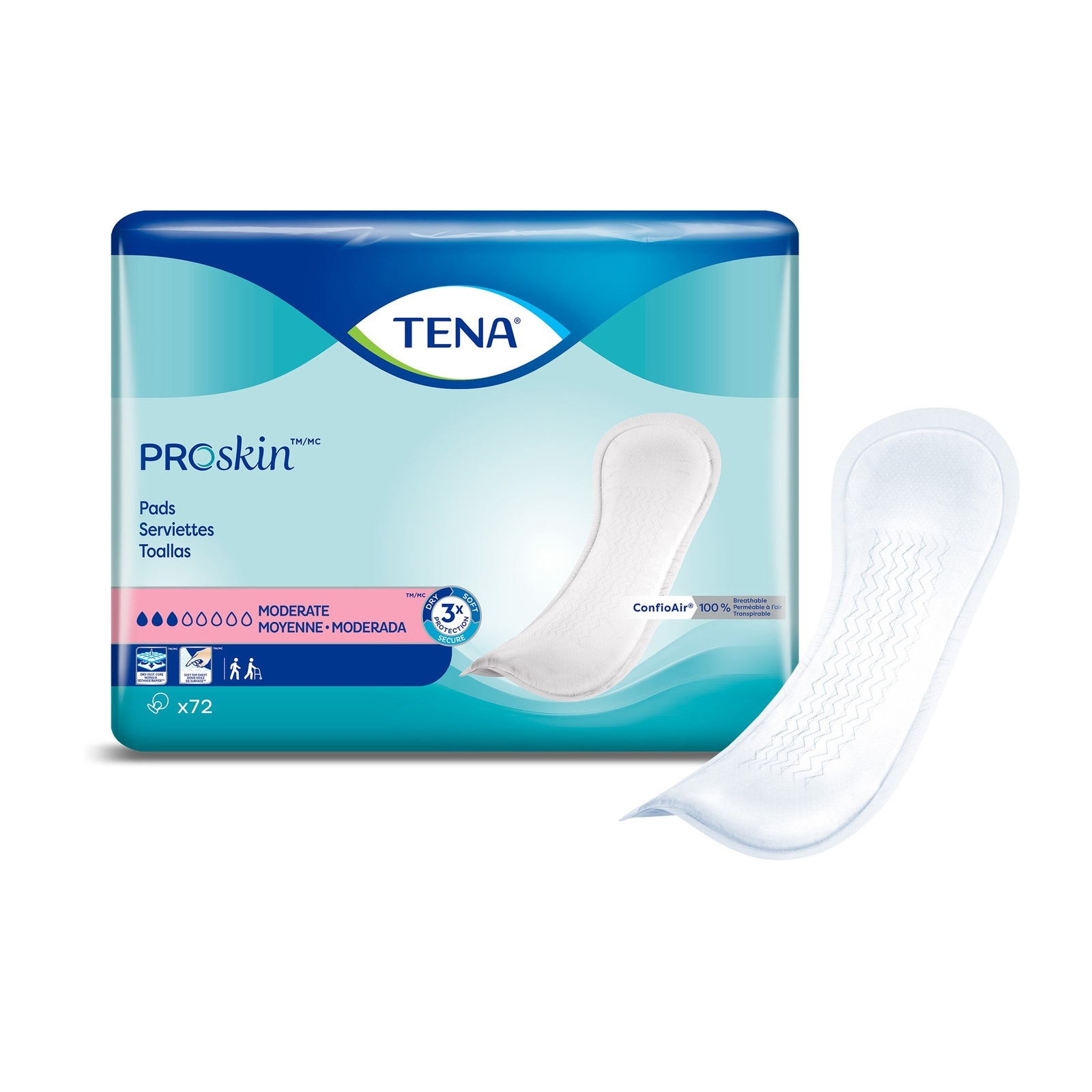 TENA Moderate Absorbency Pad, 11″ Long Pack(age) of 72