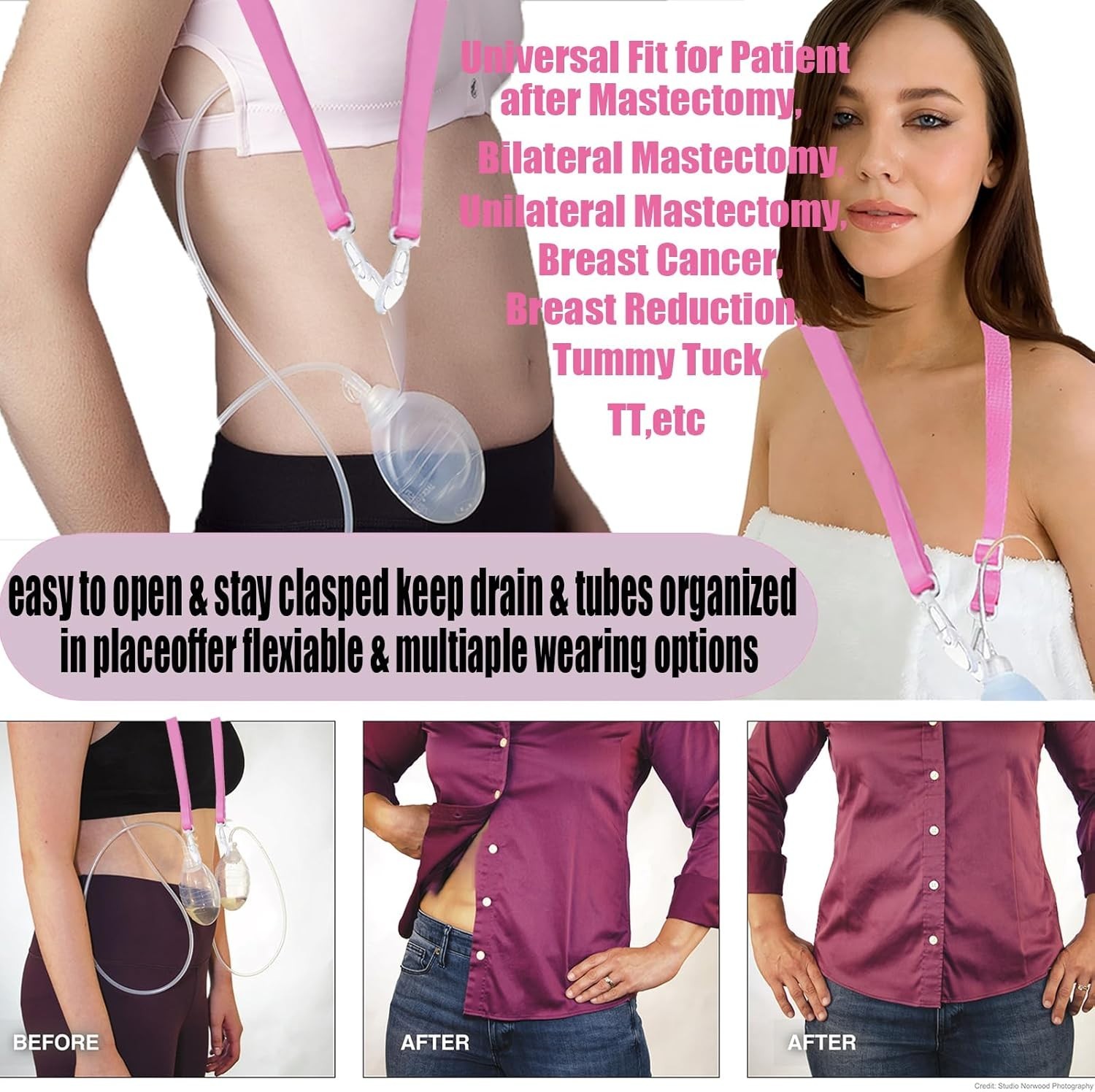 Comfortable Adjustable Shower Lanyard for Mastectomy Drain Management – 2 Pack