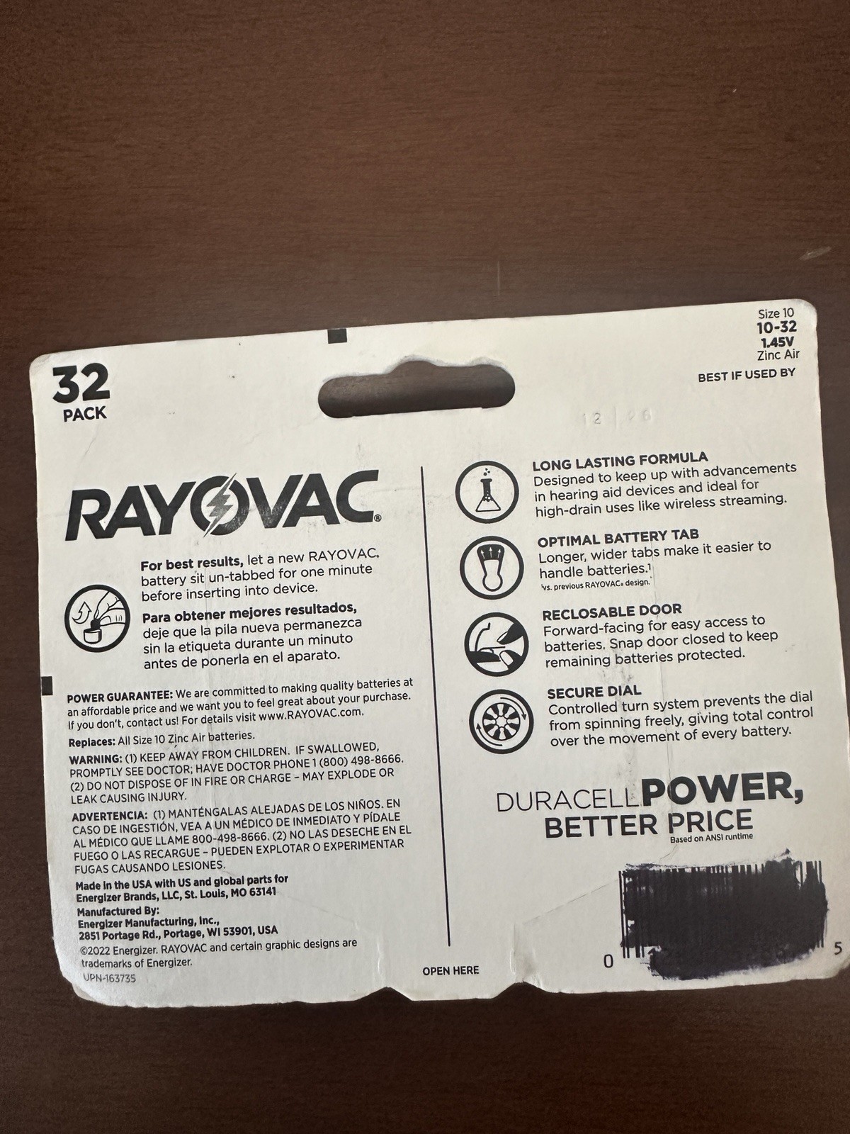 Rayovac Size 10 (Yellow) Zinc-Air Hearing Aid Batteries, 32 Pack, 1.45V