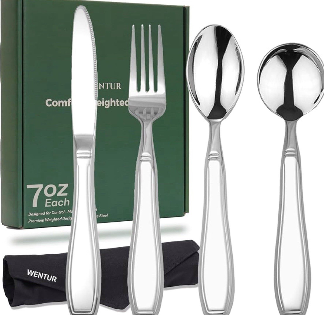 Weighted Utensils for Hand Tremors and Parkinsons, Arthritis, Silver – 4 Pcs