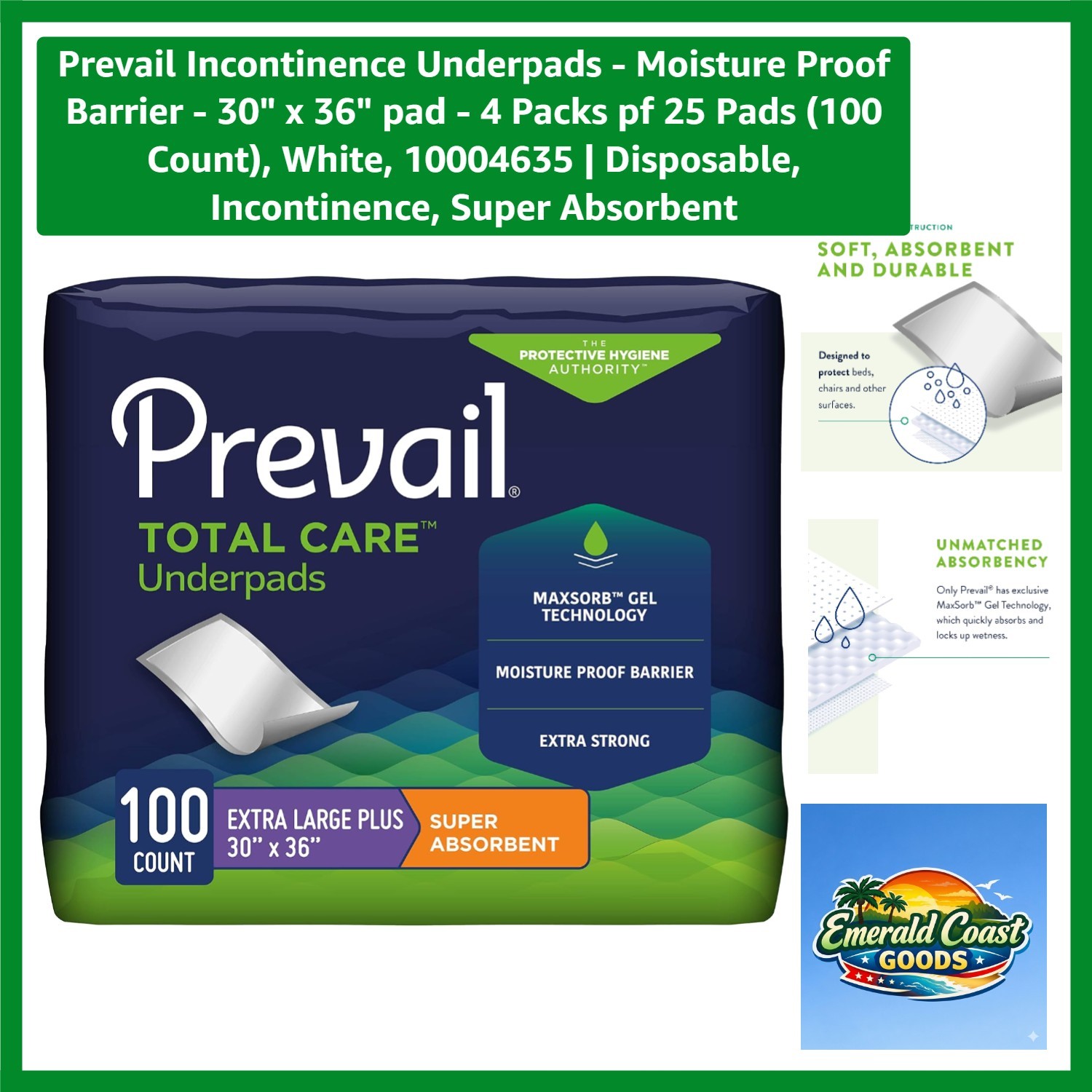 Incontinence Underpads – Moisture Proof Barrier – 30″ x 36″ pad – 4 Packs pf …
