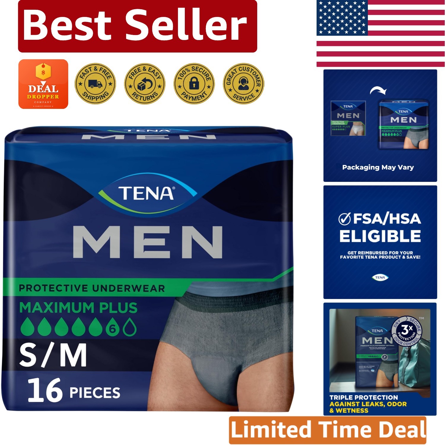 Cottony-Soft Men’s Diapers: Maximum Plus Absorbency & Discreet Fit, S/M 34-50in