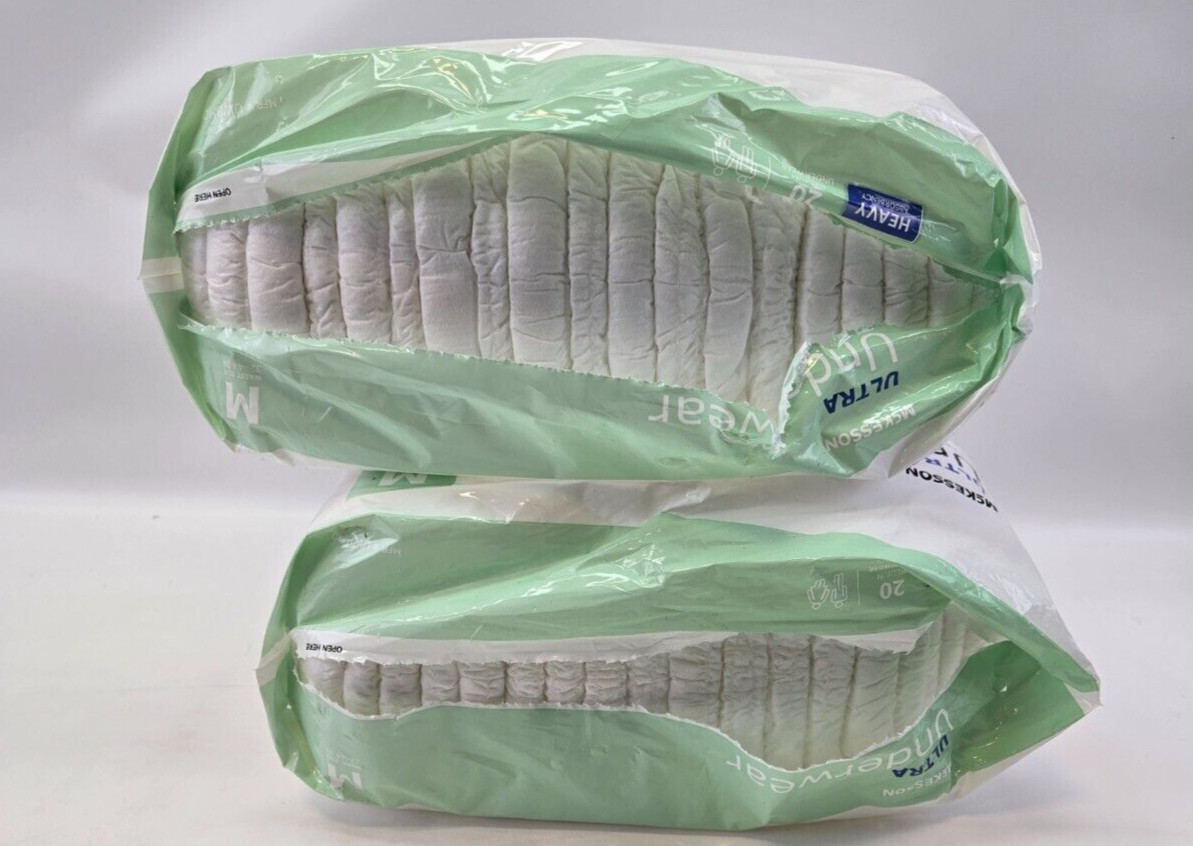 2 Pack McKesson Ultra Heavy Absorbency Adult Disposable Brief Diapers M OPEN PKG