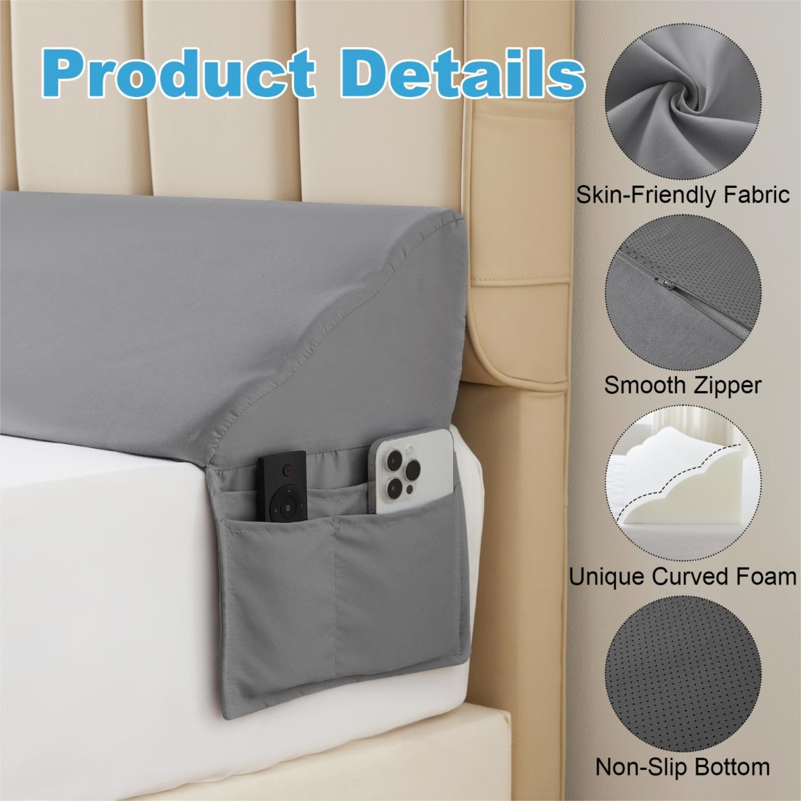 Megcxit Queen Bed Wedge Pillow For Headboard 60X10X6 Bed Gap Filler Headboard