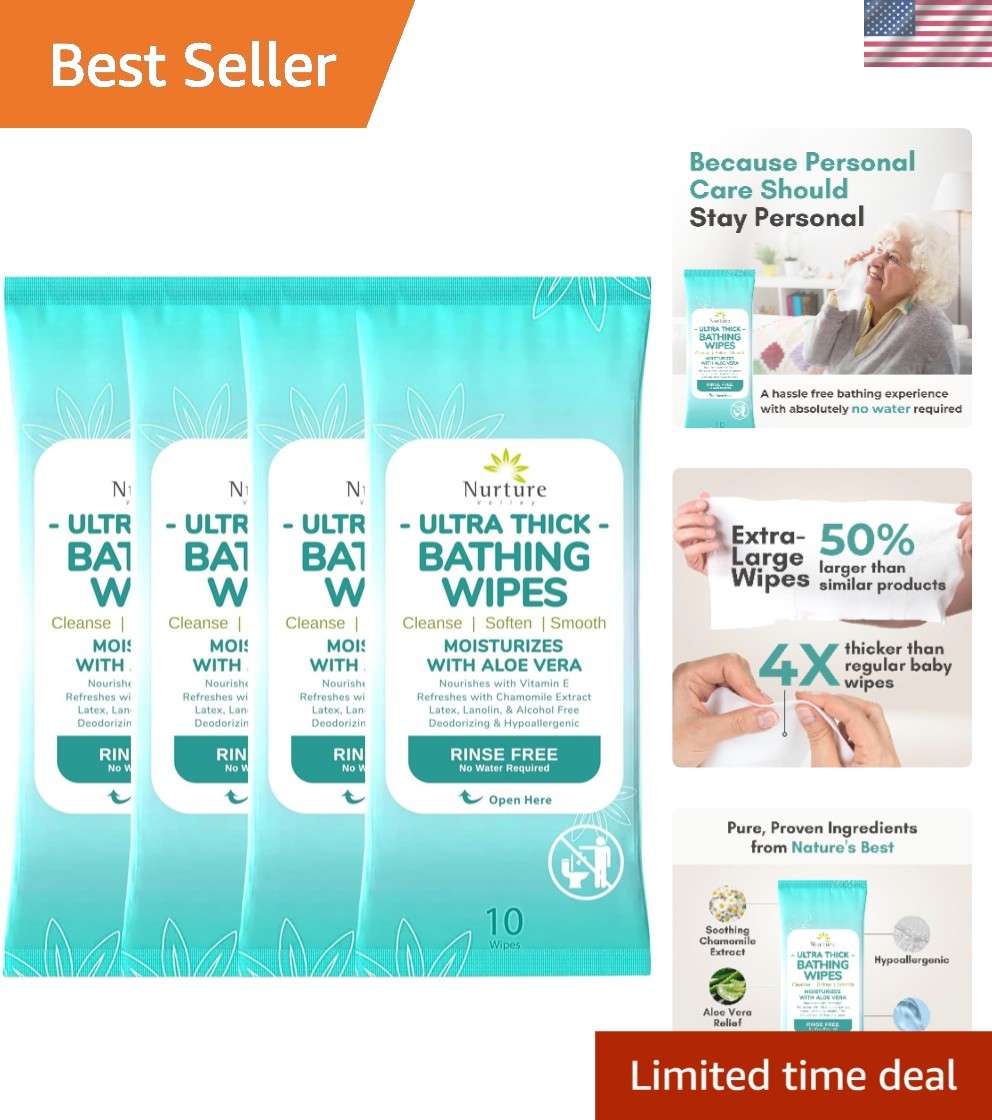 Ultra-Thick Aloe Body Wipes for Adults | 40 Disposable Shower Replacement