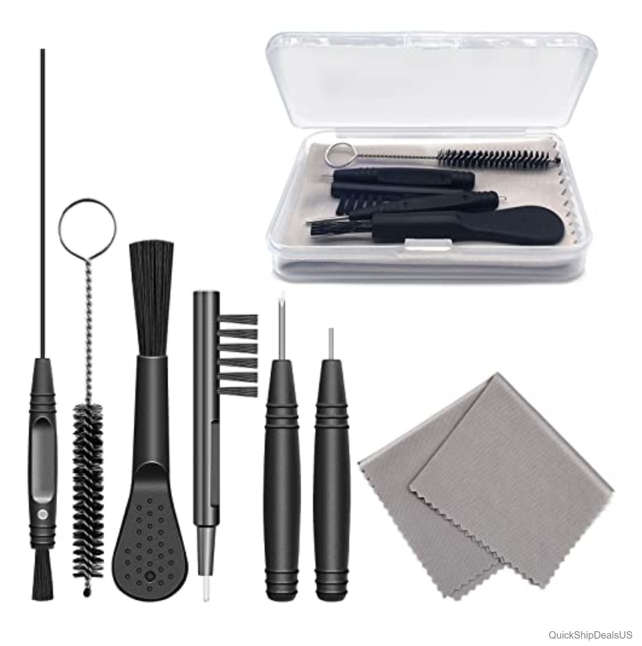 Hearing Aid Cleaning Kit 8 Piece Tools Brush Pick Screwdriver Cloth Case