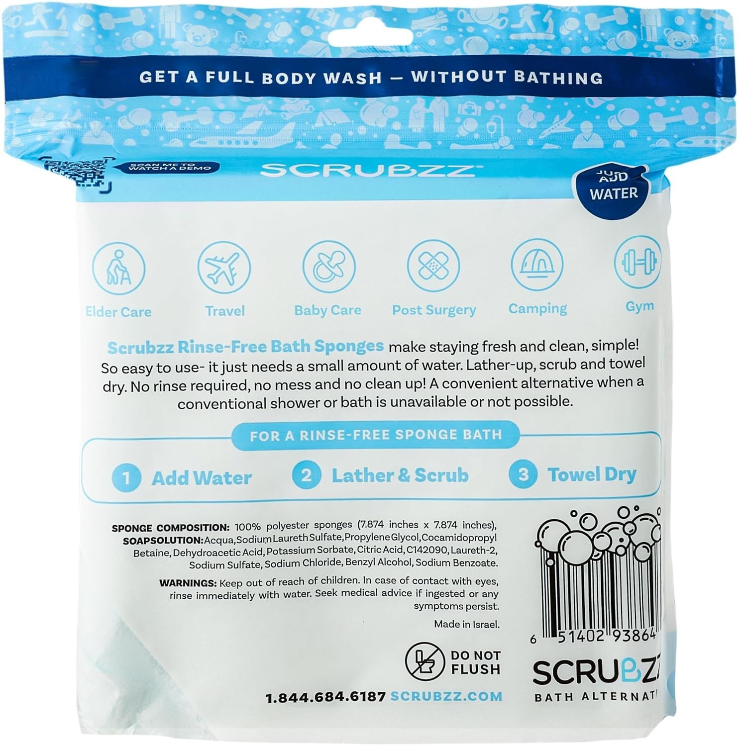 Luxury No Rinse Bathing Wipes – 50 Hypoallergenic Shower Wipes for Fresh Skin