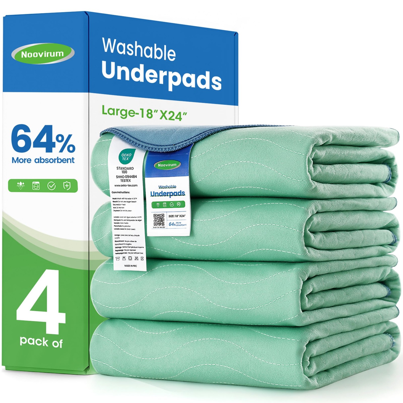 Washable Underpads 4 Pack 18×24 Inch Reusable Incontinence Bed Pads Dog Pet
