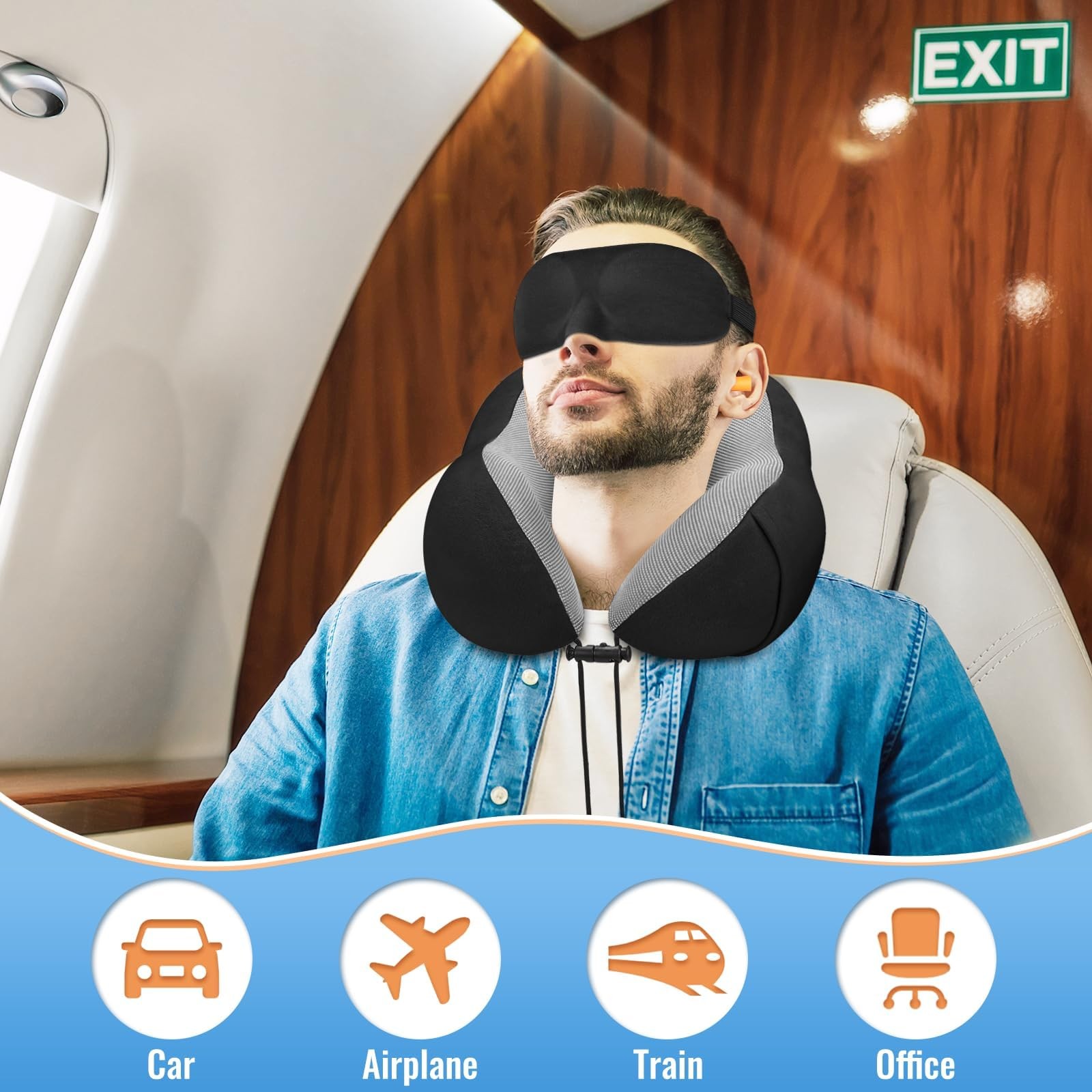 CloudBliss Travel Pillow Premium Memory Foam, Comfortable & 1-pack, Black
