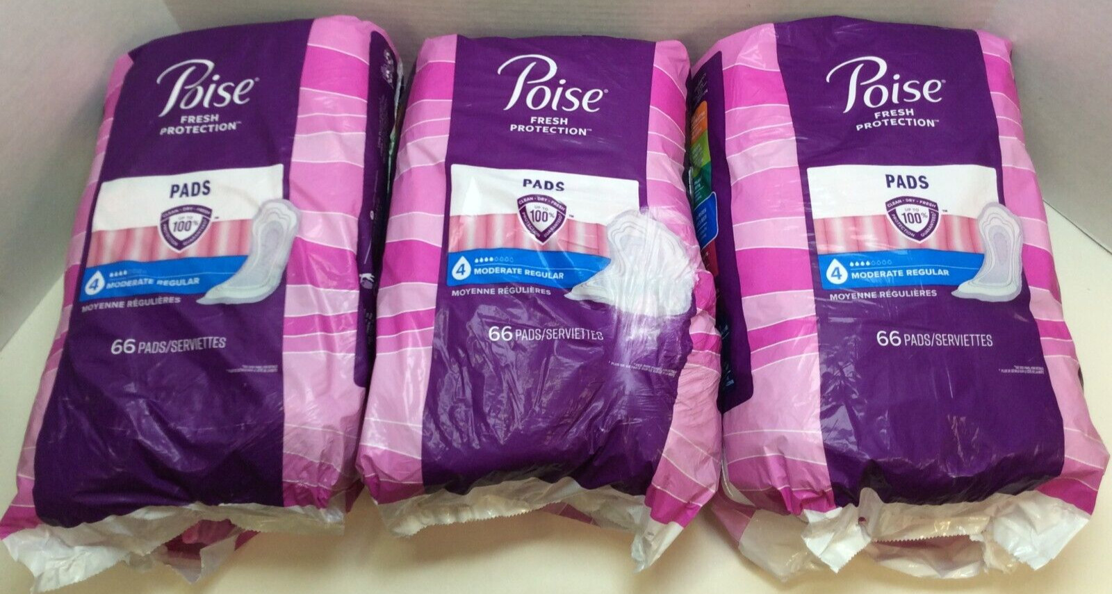Poise #4 Pads Regular Length Moderate Absorbency – 66 Count – 3 Pack – 198 TOTAL