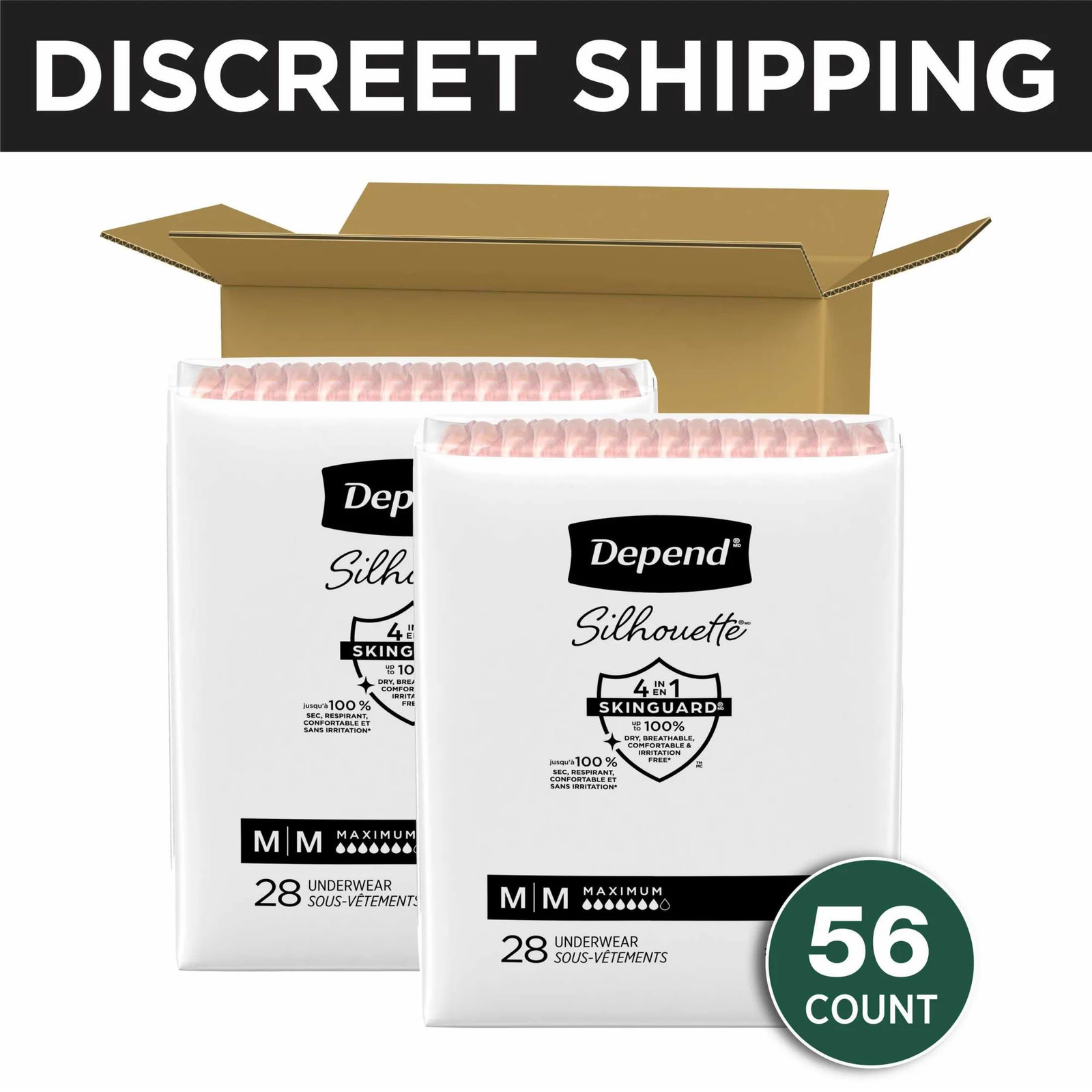 Depend Silhouette Womens Incontinence ,M, 56 ct Black