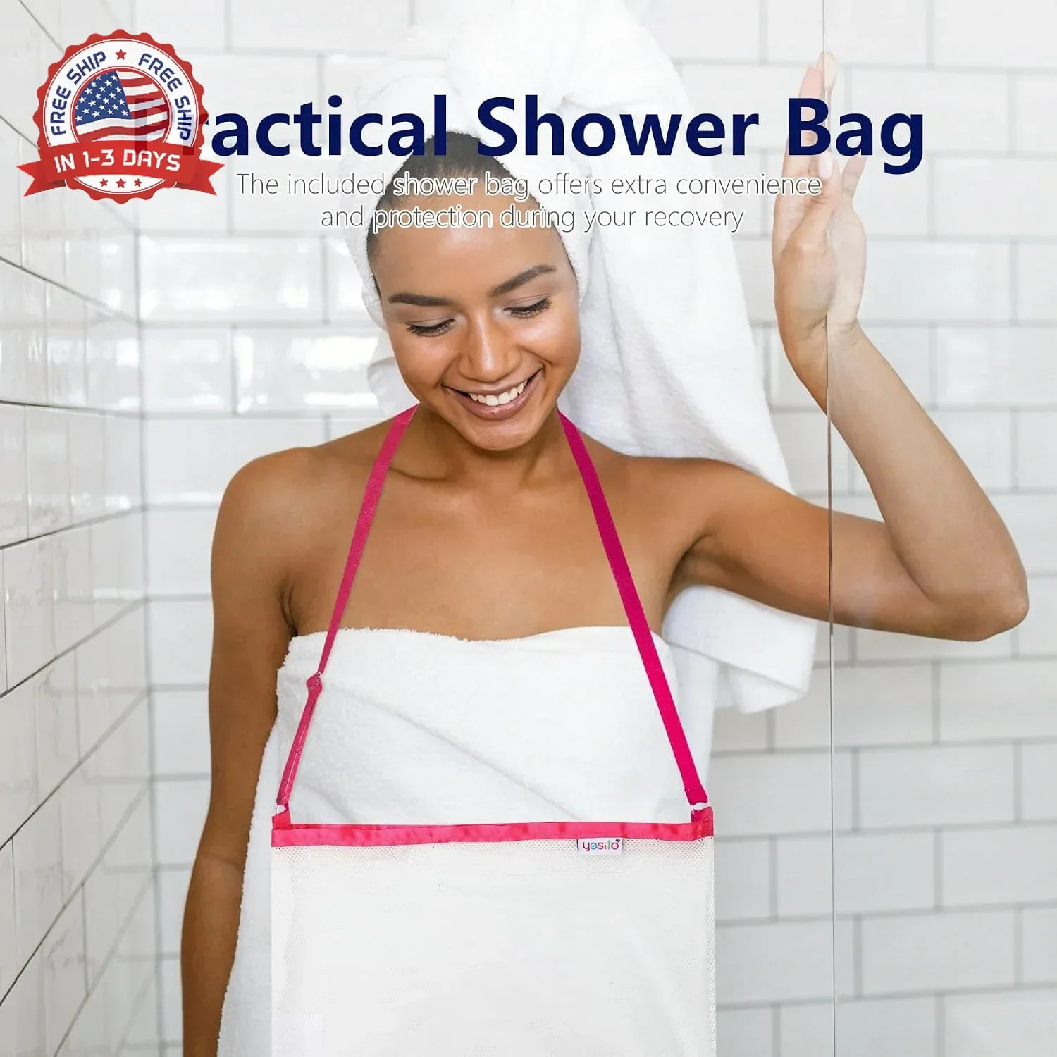 Mastectomy Drainage Pouch and Shower Support, Pink | Adjustable, Comfort