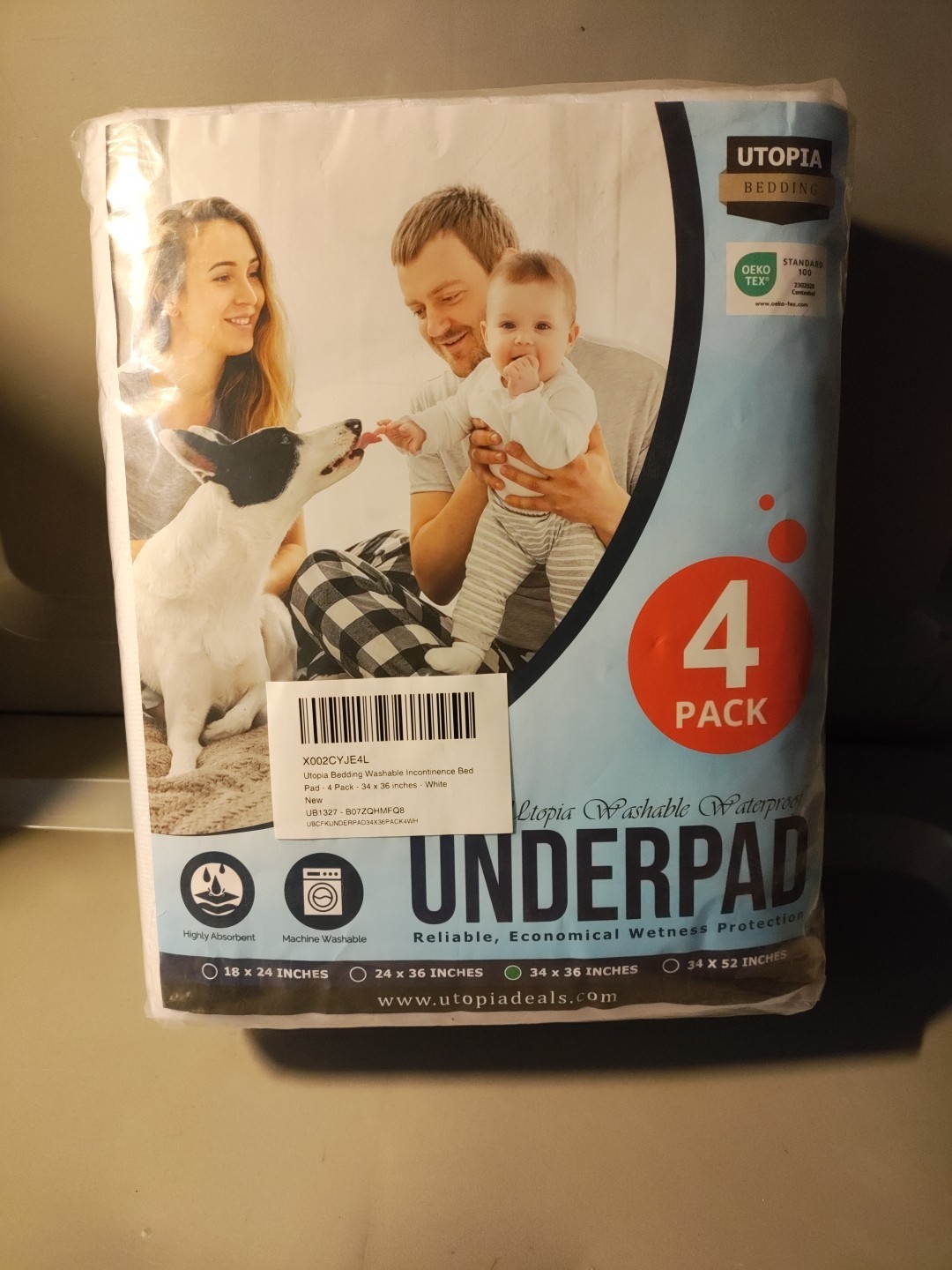 Utopia Bedding Washable Underpads 34″x36″ Pack of 4, Waterproof, Reusable