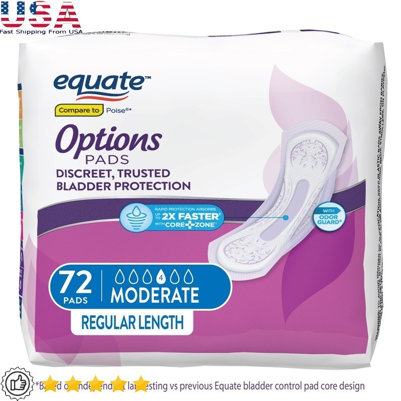 Moderate Absorbency Incontinence Pads Regular Length 72 Count Odor Neutralizing