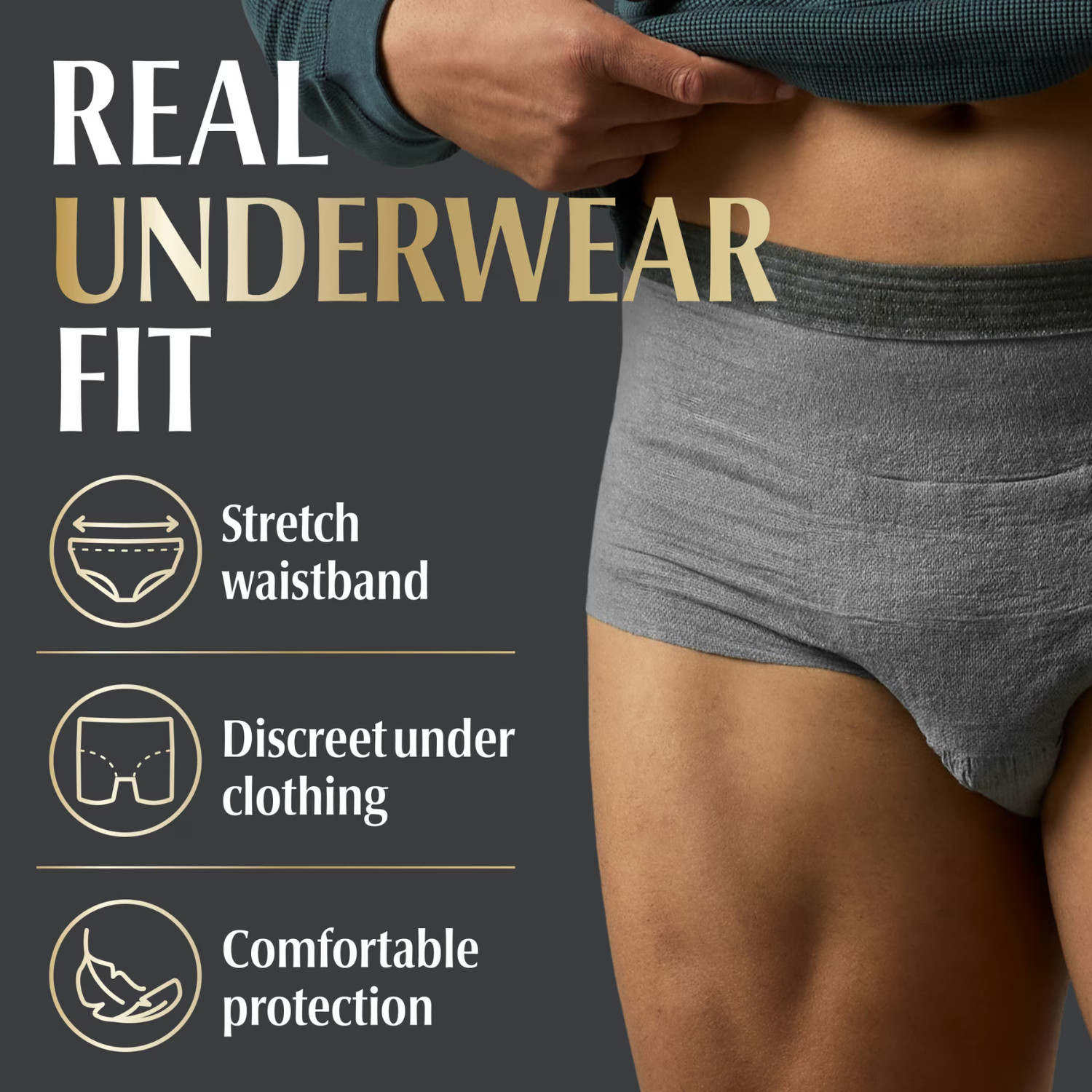 Depend Real Fit Men Incontinence Underwear L/XL Gray 12 Ct Max Absorbency
